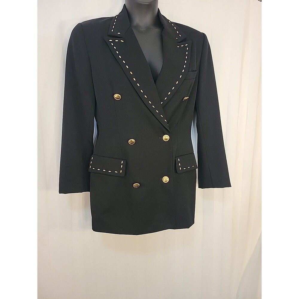 Vtg Collection Point Of View Blazer Jacket Sz 8 Black Gold Women’s 90s Lined